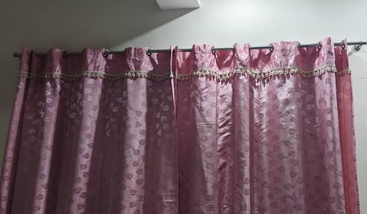 Pair of 2 Pink fancy curtains height 8 feet and width 7.5 feet.