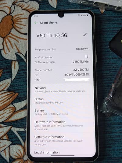 LG V60 ThinQ 5G 8gb 128gb Approved kit