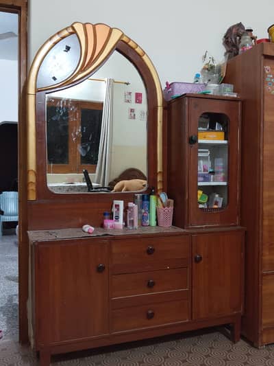 wooden dressing table with large mirror and storage drawers