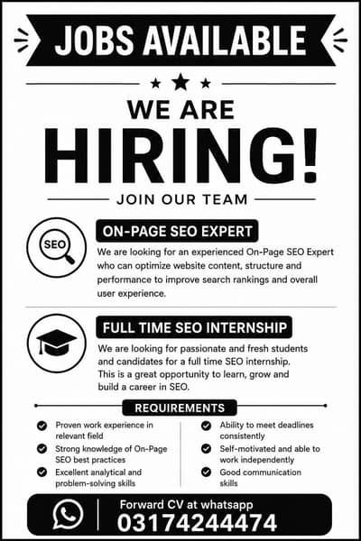 SEO Internee and Expert Required