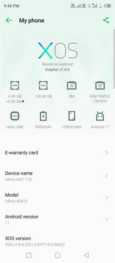 Infinix Hot 11s with box charge sth ha only panal change ha 4+2 128