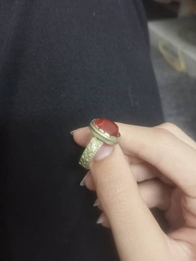 chandi ring with original aqeeq stone