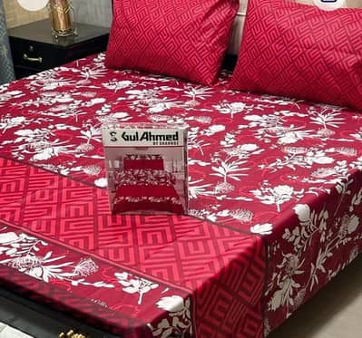 Red printed Cotton bedsheet set for double bed