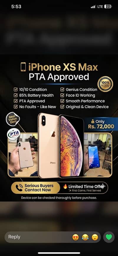 iPhone Xsmax | 256 Gb | Pta approved