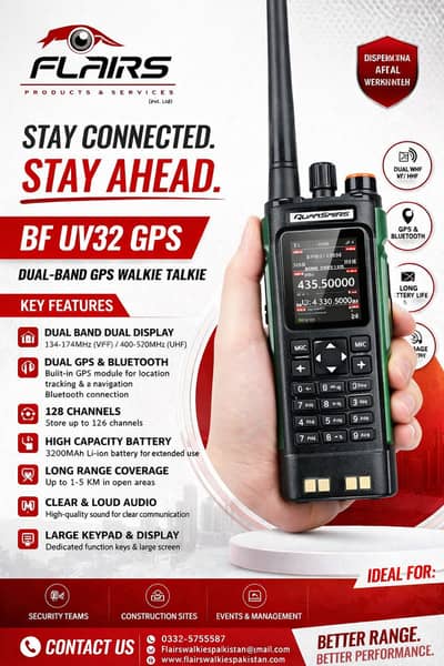 BF-UV32 GPS Walkie Talkie 10W Long Range with Bluetooth App & 1000 Ch