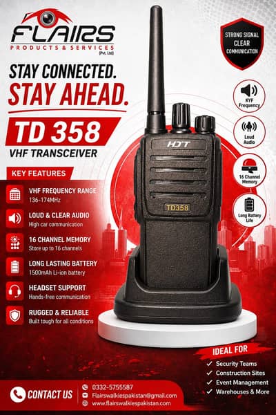 TD358 High Quality Long Range Walkie Talkies, 4500mAh UHF 2 Way radios