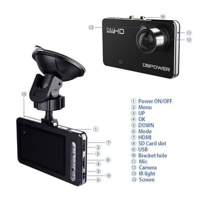 DB power Dashcam 1080p, 120 wide angle