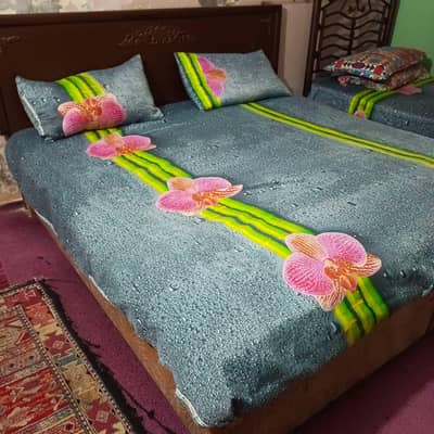 imported wooden double bad with mattress & side tables