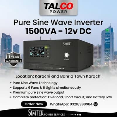 Simtek Pure Sine Wave Inverter 6 Fans & 6 Lights 1500VA – 12v DC