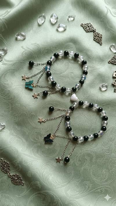 Elegant Black & Crystal Beaded Couple/Friendship Bracelets