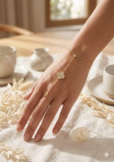 Stainless steel  Ring chain bracelet clover design  Price 350
