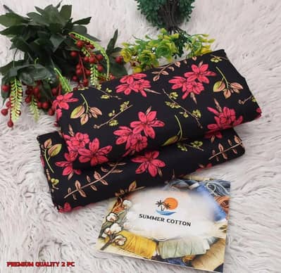 2-Piece Printed Cotton Suit Black Floral Summer Wear