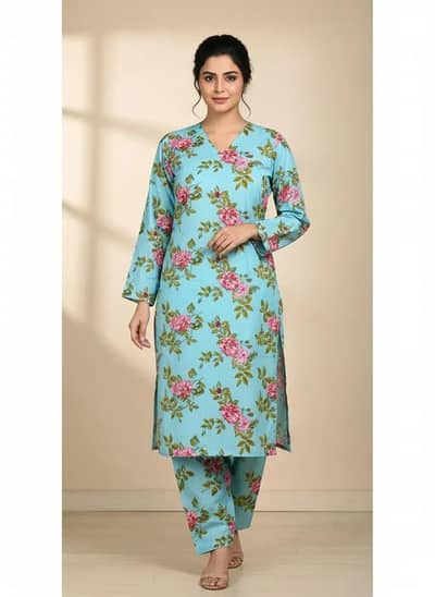 women printed 2 piece suit blue micro polo cotton