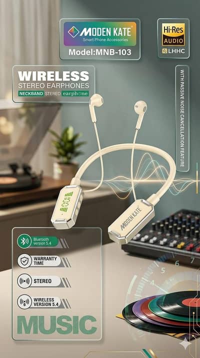 MNB-103 Wireless Bluetooth Neckband with Deep Bass and Mic