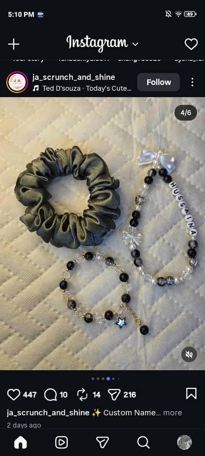 elegmade beaded charm bracelets & scrunchie with phone keychain set