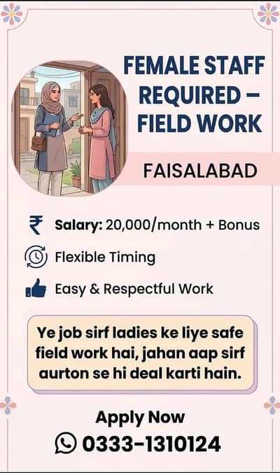 Female Staff Required — Field Work (Home Visits) — Faisalabad