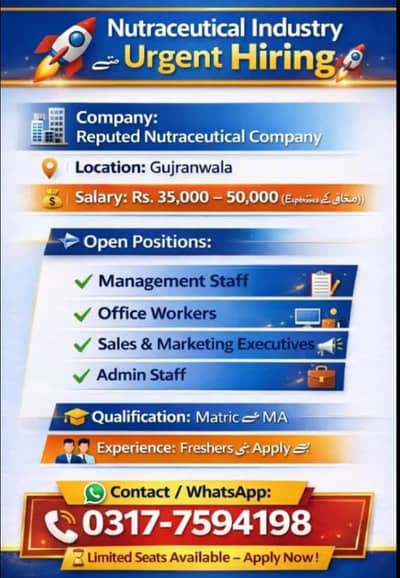 Urgent Hiring staff Gujjrnwala