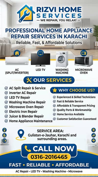 Home appliance repair services | AC, LED TV, Washing Machine, Microwav
