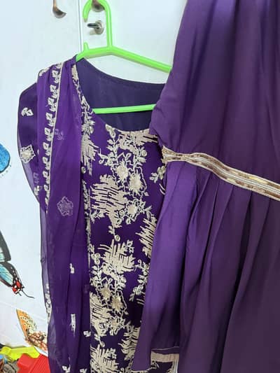 Purple Embroidered Shirt with Sharara & Dupatta – Party Wear