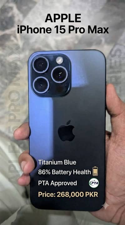 iPhone 15 Pro Max Blue Titanium | PTA Approved | 86% BH | 9.5/10