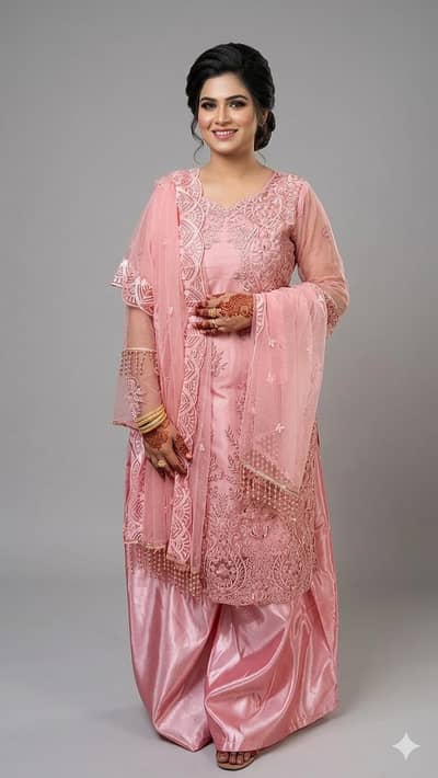 3 PC raw silk nd organza shirt