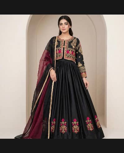 Party Wear Stitched Embroidery Macxi with Koti