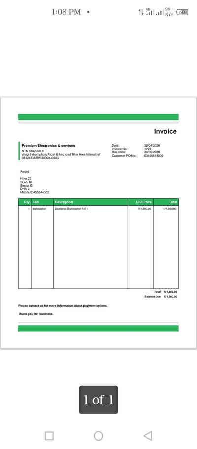 Dawlance dishwasher  1471 Inverter