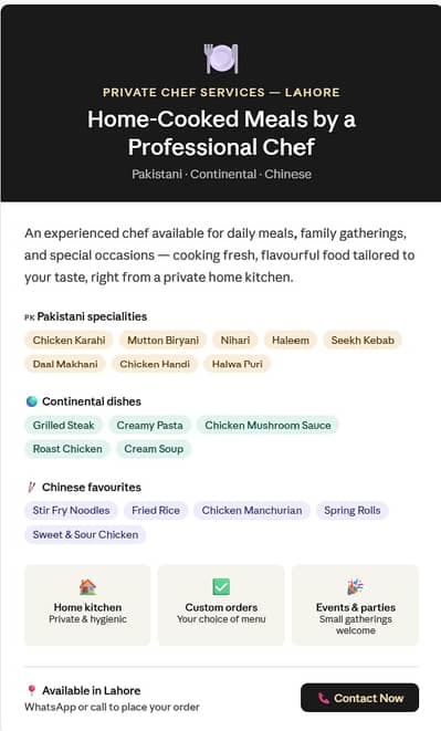 Private Chef Services  Freshly Cooked Meals
