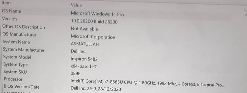 Dell Inspiron 5482 core i7 8th generation