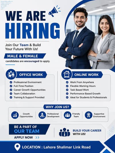 Full time, Part time and home base jobs available from male and female
