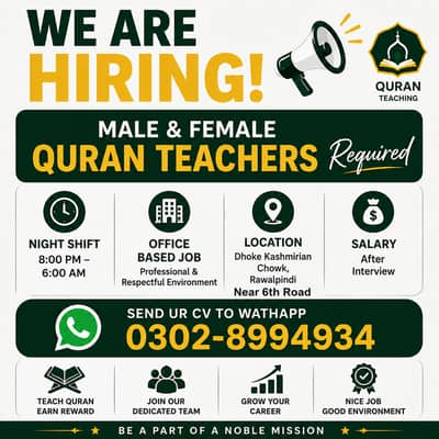 Male & Female Quran Teachers Required