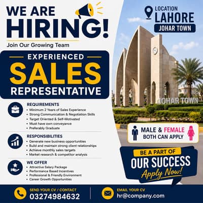 Experienced Sales Representative Required