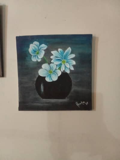Handmade flower pot on canvas using acrylic paint
