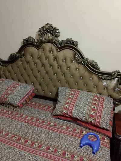 Wooden bed set with Almirah dressing ND aide tables