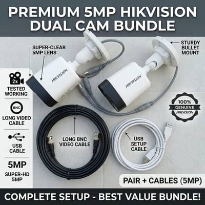 Pair of Hikvision Security Cameras with BNC Cables - Ready to Install