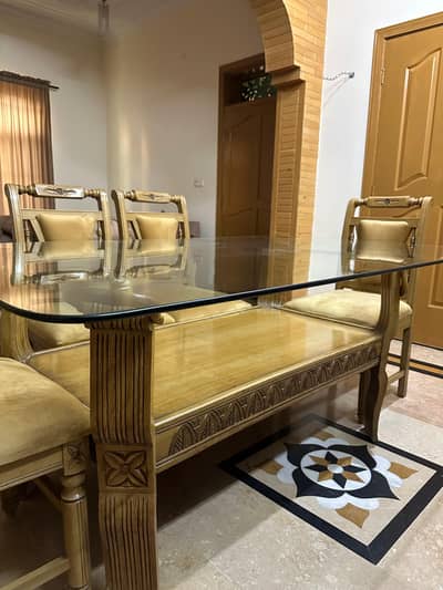 Premium 6-seater wooden dining table with glass top
