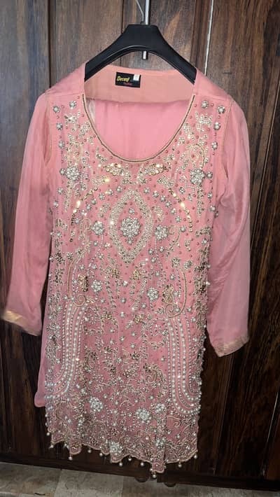 Chiffon pulse works suit in peach colour