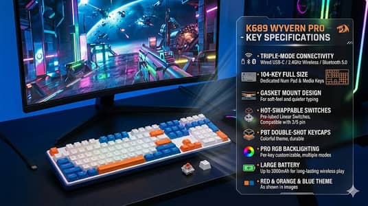 Redragon Keyboard K689 Wyvern Pro RGB Wireless