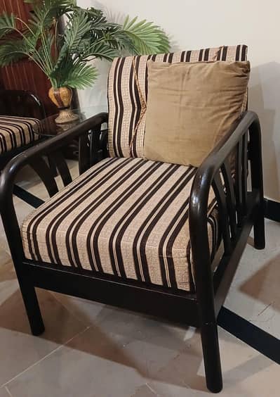 3 Seater Sofa + 2 Single Sofa Chairs Set – Solid Wood, Good Condition