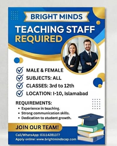 Male Female Teaching Staff Required at I-10 Islamabad