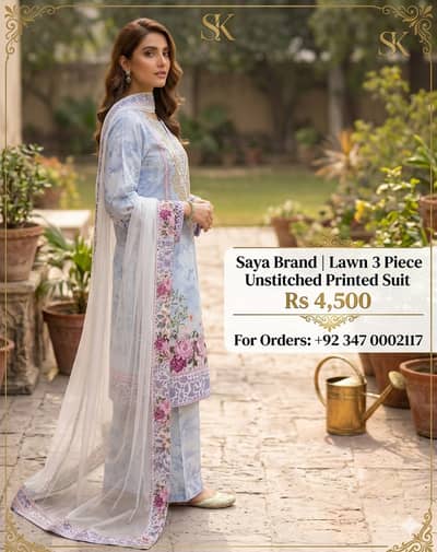 Saya 3 Piece Unstitched Lawn Suit | Printed Lawn Dress | Ladies Summer