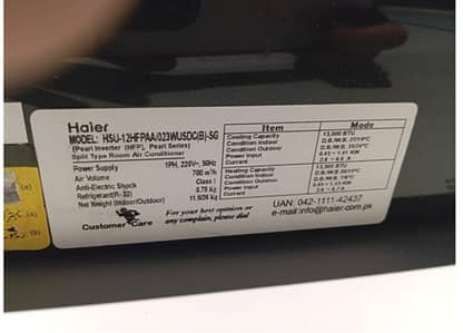 Haier DC Inverter AC- 1 ton: Model_ HSU-12HFPAA