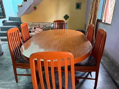 6 Seater Wooden Dining Table Set – Good Condition | Strong & Stylish