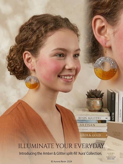 hand made earings made by resin artist
