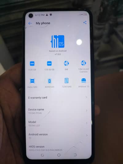 Tecno Pova 6GB 128GB PTA Approved Mobile For Sale