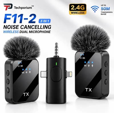 F11 Wireless Microphone 3 in 1 for Vlogging YouTube and Live Streaming