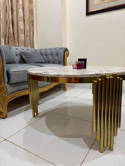 Marble golden stainless steel modern coffee table