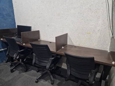 3 Seater Office Workstation Table with Chairs – Complete Setup