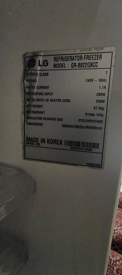 LG Refrigerator import from UAE
