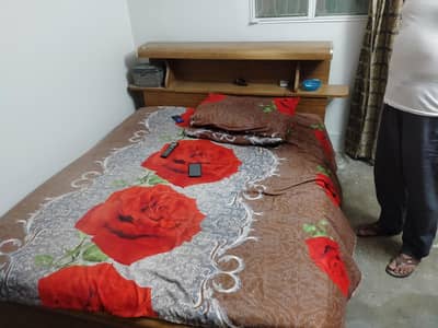 wooden bed room set with side table, devider, dressing table and almar